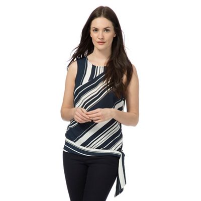 Navy striped print side knot top